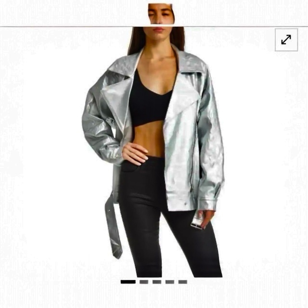 Azalea Wang PRINCE-MOTO SILVER WESTERN MOTO JACKET Metallic Silver. Size XL NWT